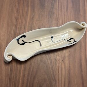 Canadian Studio Pottery Dish Cream Black Abstract Catchall Tray 10.5”